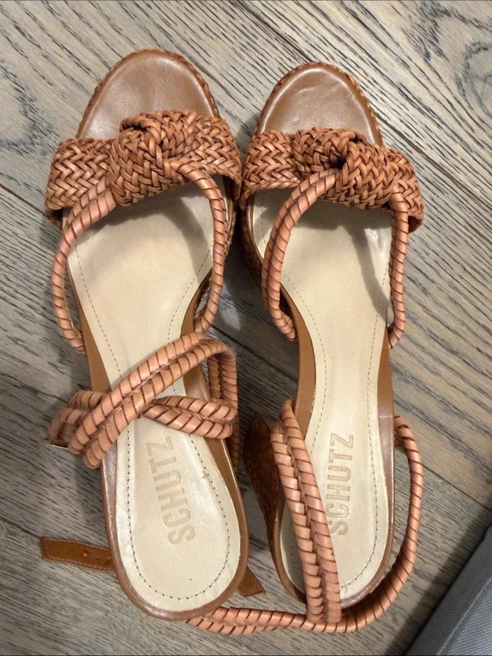 Schutz Braided Tan Wedge Sandals - 38 - available til Sept 10th